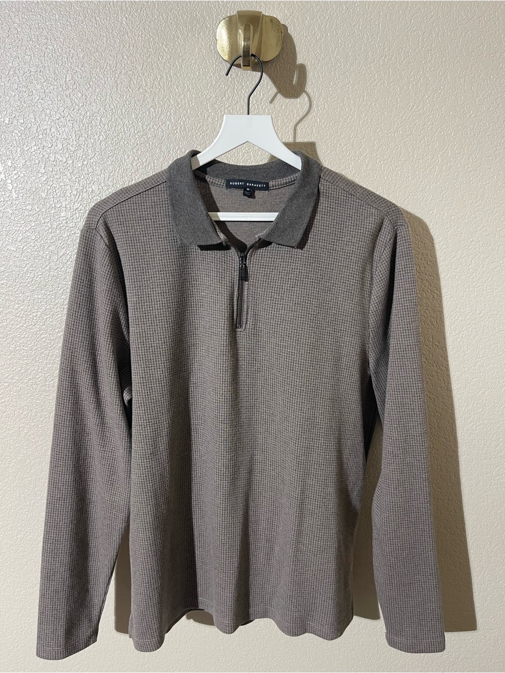 Robert Barakett Men's Long Sleeve Polo Sweater in Taupe
